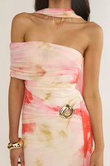 Carrisa One-Sleeve Maxi Dress Floral Pink