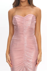 Nerina Strapless Ruched Maxi Dress Rose