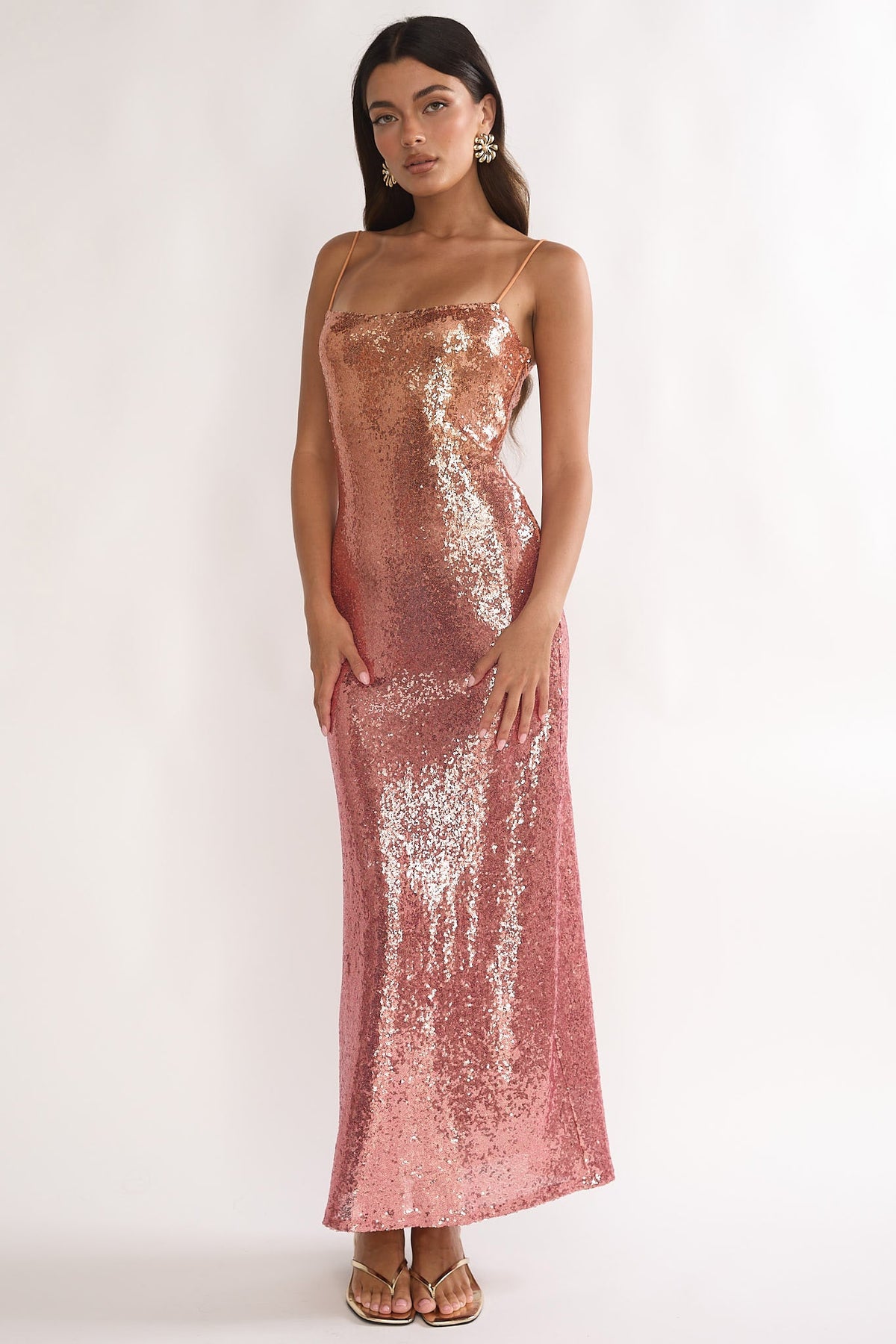 Astara Sequin Maxi Dress Gradient Pink
