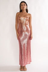 Astara Sequin Maxi Dress Gradient Pink