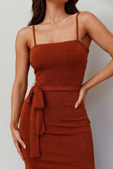 Serenade Me Square Neckline Side Split Midi Dress Cinnamon