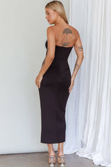 Mystic Diamante Neckline Midi Dress Black