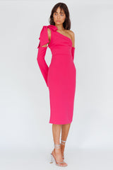 Rigel One-Shoulder Bow Midi Dress Dark Fuchsia