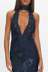 Cipriana Backless Halter Maxi Dress Embellished Navy