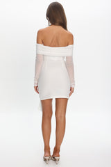 Dangerous Off Shoulder Waist Tie Mini Dress White