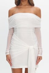 Dangerous Off Shoulder Waist Tie Mini Dress White