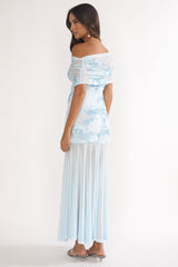 Clarita Sheer Ruched Maxi Dress Embellished Blue