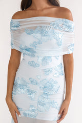 Clarita Sheer Ruched Maxi Dress Embellished Blue