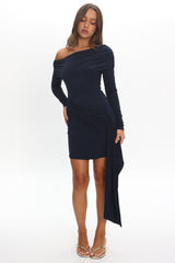 Afroditi Side Sash Draped Mini Dress Navy