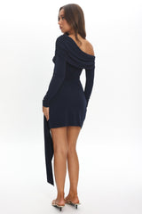 Afroditi Side Sash Draped Mini Dress Navy