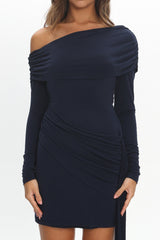 Afroditi Side Sash Draped Mini Dress Navy