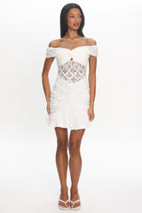 All The Lights Off-Shoulder Lace Mini Dress White