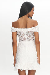 All The Lights Off-Shoulder Lace Mini Dress White