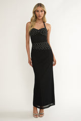 Swan Halterneck Ruched Waist Maxi Dress Black