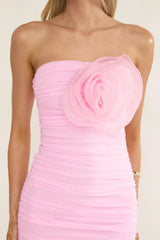 She Just Knows Ruched Flower Bust Maxi Dress Pink