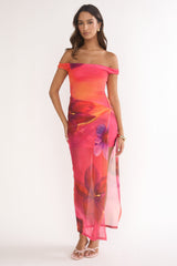 Romie Off-Shoulder Mesh Maxi Dress Print Floral