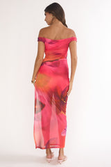 Romie Off-Shoulder Mesh Maxi Dress Print Floral