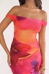 Romie Off-Shoulder Mesh Maxi Dress Print Floral