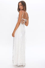 Onique Lace-Up Back Split Maxi Dress Lace White