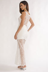 Havira Lace Overlay Cut-Out Maxi Dress White