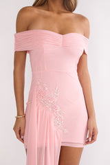 Dahlisse Off-Shoulder Sash Mini Dress Blush