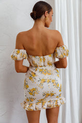 Verona Off-Shoulder Gathered Mini Dress Floral Yellow