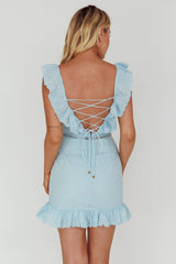 Sweet Melody Sweetheart Neckline Off-Shoulder Dress Lace Steel Blue
