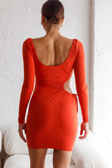Nikola Cut-Out Feature Long Sleeve Bodycon Mini Dress Rust