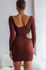 Nikola Cut-Out Feature Long Sleeve Bodycon Mini Dress Chocolate