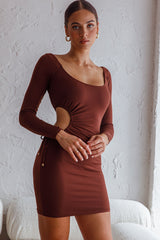 Nikola Cut-Out Feature Long Sleeve Bodycon Mini Dress Chocolate
