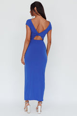 Lucinda Cap Sleeve Ruched Midi Dress Blue