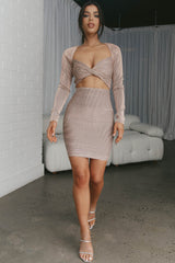 Villa Laguna Twist Bust Cut-Out Waist Bodycon Dress Beige