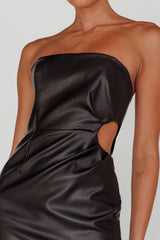 Taking Bets Strapless Midi Dress Leather Black