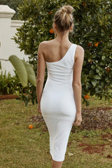 Villa Bonita One Shoulder Bodycon Midi Dress White