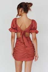 Happy In Love Puff Sleeve Tie Back Dress Rose