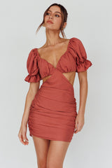 Happy In Love Puff Sleeve Tie Back Dress Rose