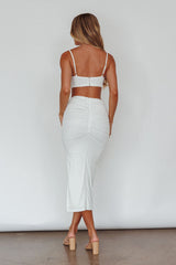 Mary Jane Gathered Bust Tie Back Midi Dress White