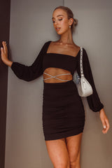 Nohemi Long Sleeve Diamante Mini Dress Black