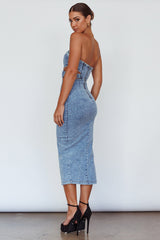 Glisten Cut-Out Buckle Waist Midi Dress Denim Blue