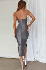 Glisten Cut-Out Buckle Waist Midi Dress Silver