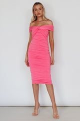 Maja Off-Shoulder Midi Dress Pink