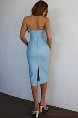 Intuition Strapless Faux Leather Dress Blue