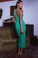 Uptown Girl V-Neckline Midi Dress Green
