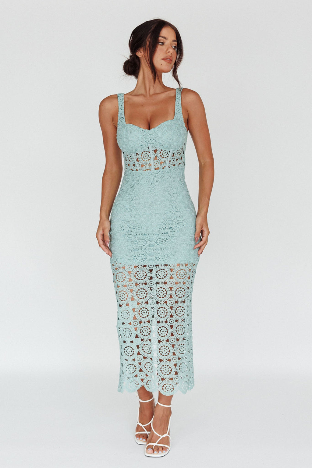 Milano Crochet Lace Midi Dress Sage