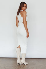 Estella Keyhole Ribbed Midi Dress White