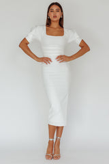 Valette Puff Sleeve Midi Dress White
