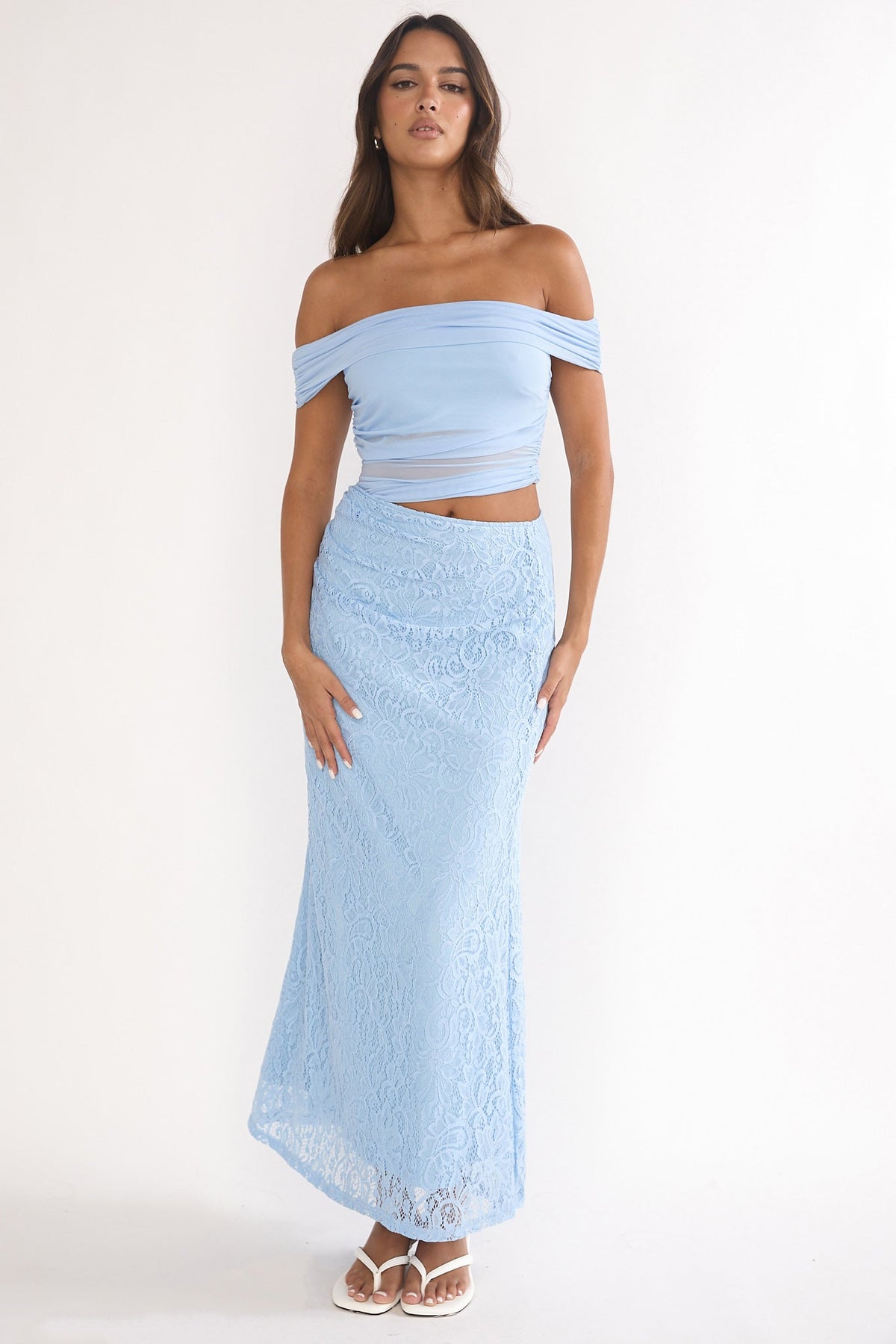 Lorely Off-Shoulder Lace Maxi Dress Blue