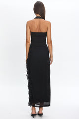 Lorely Halterneck Mesh Maxi Dress Black