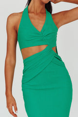 Giulia Cut-out Ribbed Halterneck Midi Dress Green