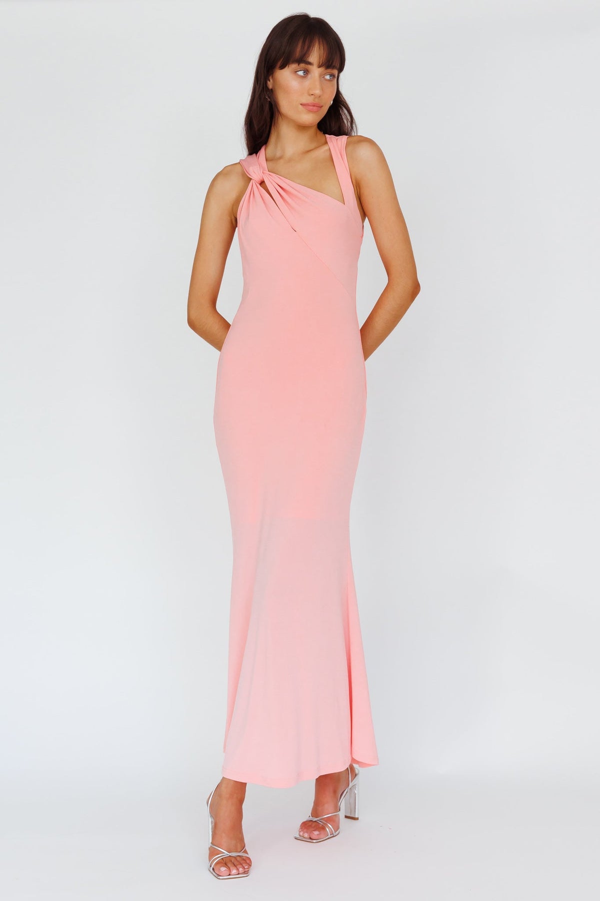 Karyl Shoulder Sash Midi Dress Apricot